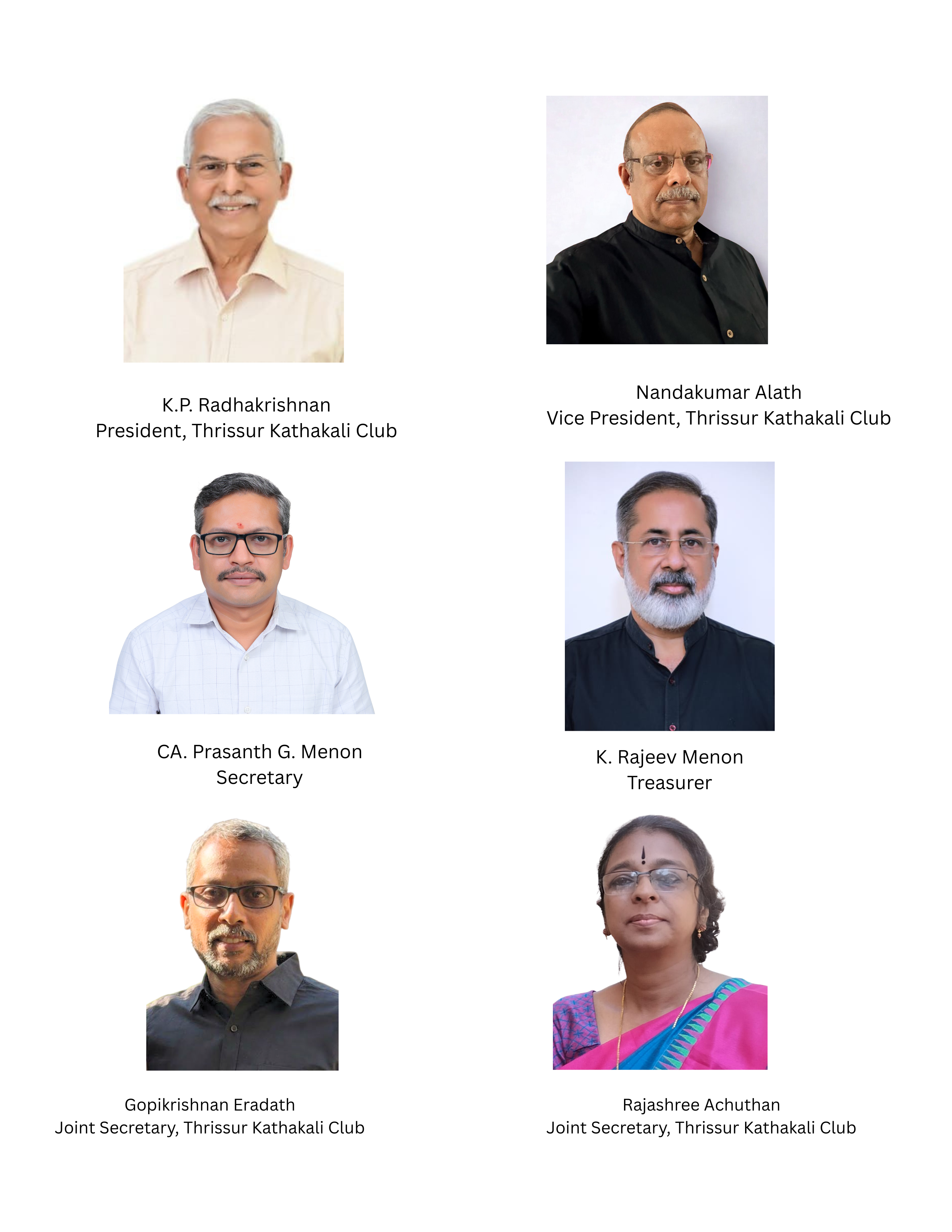Office Bearers — Kathakali Club, Thrissur